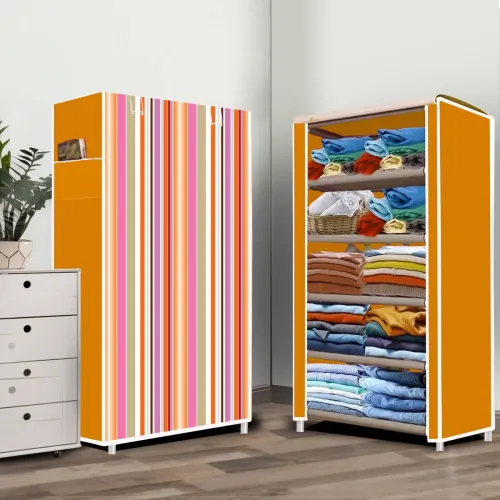 Image of FurniGully 5-Tier Orange Print Collapsible Wardrobe (DIY)