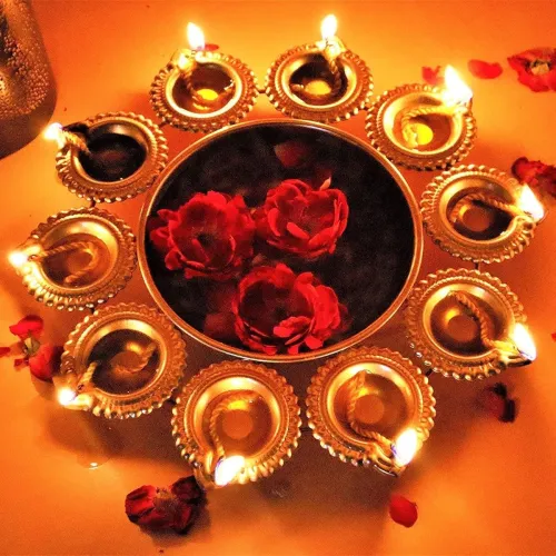 Image of Furnish Craft Diya Shape Flower Decorative Urli Bowl for Home Floating