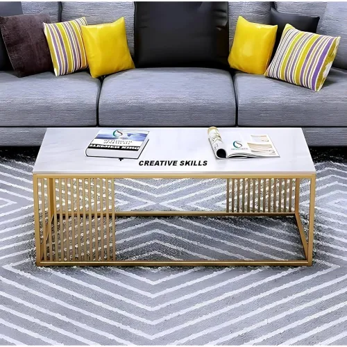 Image of Furniture Café Modern Rectangular Coffee Table with White Marble Top and Gold