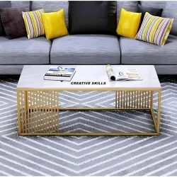 Furniture Café Modern Rectangular Coffee Table with White Marble Top and Gold