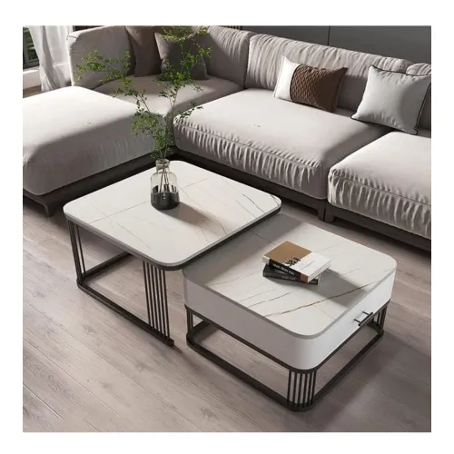 Image of Furniture Café Modern Round Coffee Table with White Marble Top & Gold Metal Frame – Luxury Living Room Accent Table with