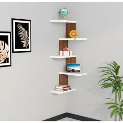 Furniture Café Modern Wooden Corner Wall Shelf with 5 Tiers 