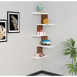 Furniture Café Modern Wooden Corner Wall Shelf with 5 Tiers 
