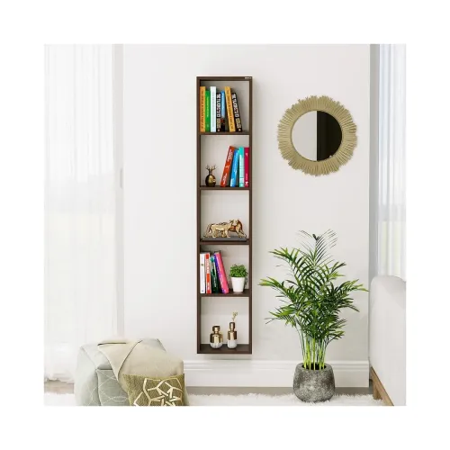 Image of Furniture Café Wooden Wall Mounted 5-Tier Vertical Bookshelf for Living Room
