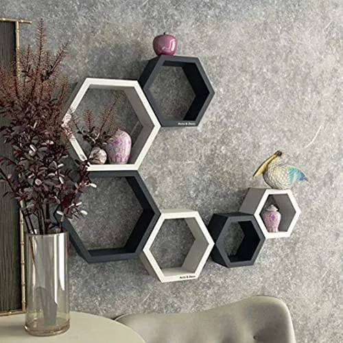 Image of Furniture Cafe Hexagon Wall Shelf For Home Decor Wooden Shelves Showcase Furniture For Home Use For Inside The Roof Indo