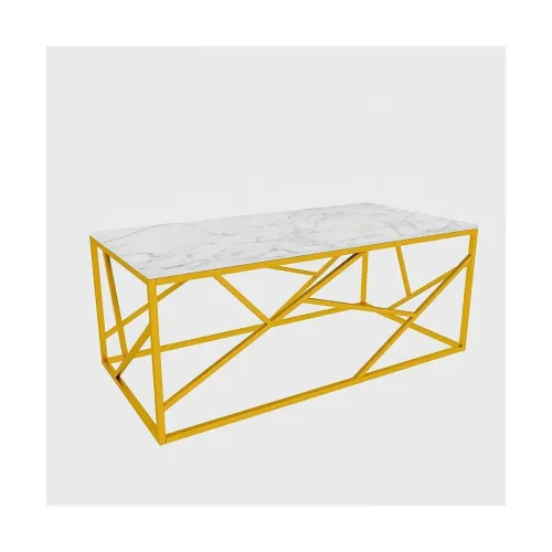 Image of Furniture Cafe Modern Rectangular Coffee Table with White Marble Top & Gold