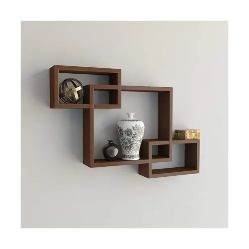 Image of Furniture Cafe® Wooden Intersecting Wall Shelf Home Decor Items Rack Floating Book Shelves for Living Room, Bedroom, Kit