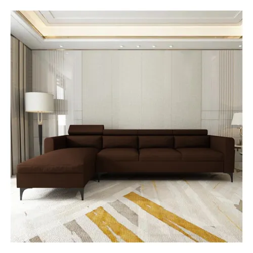 Image of FURNY Alezara 5-Seater Fabric LHS L-Shape Sofa Set, Brown
