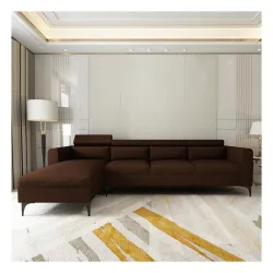 FURNY Alezara 5 Seater Fabric LHS L Shape Sofa Set (Brown)