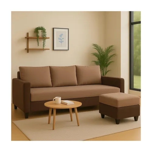 Image of Furny Chromano 4-Seater L-Shape Sofa Set (Dual Brown)
