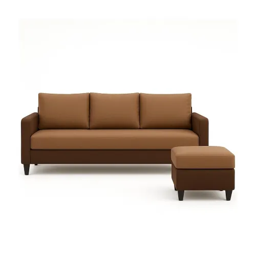 Image of FURNY Chromano Fabric 4 Seater L Shape Sofa Set 3 Seater Modern Sofa Set