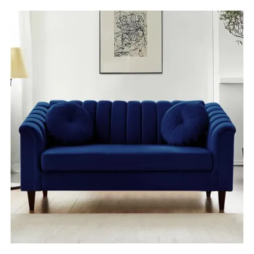 Image of FURNY Dorano 2 Seater Fabric Sofa Set for Living Room (Blue Color)