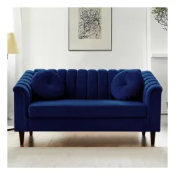 FURNY Dorano 2 Seater Fabric Sofa Set for Living Room (Blue Color)