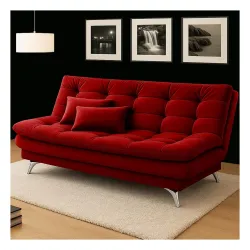 FURNY Eagel 3 Seater Fabric Sofa Cum Bed Set with 2 Cushions, Best Fit for Indian Homes, Living Rooms, Offices with 3 Year Warranty (Red Color)