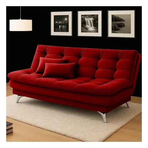 Image of FURNY Eagel 3 Seater Fabric Sofa Cum Bed with 2 Cushions