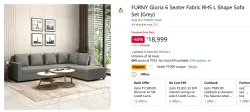 FURNY Gloria 6 Seater Fabric RHS L Shape Sofa Set