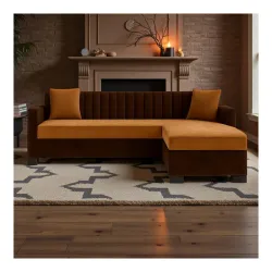 FURNY Grovila Fabric 4 Seater Convertible L Shape Sofa Set with Ottoman