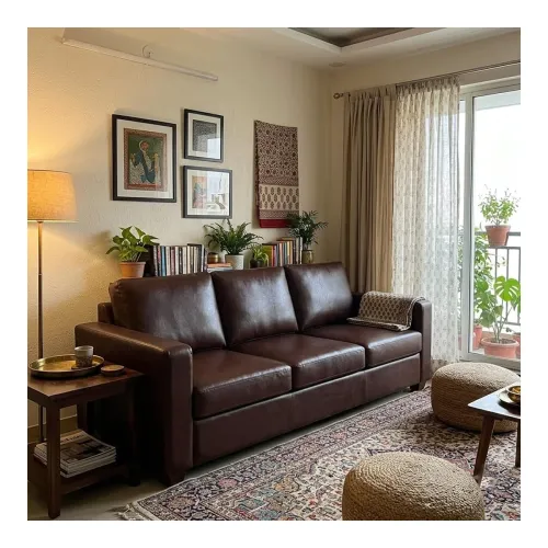 Image of FURNY Harloy 3 Seater Leatherette Sofa Set