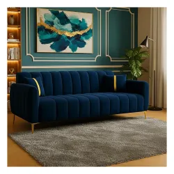 Furny Harmon 3 Seater Fabric Sofa Set (Blue)
