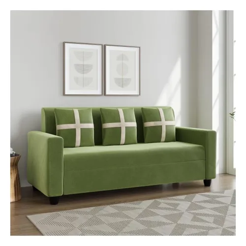 Image of FURNY Lifeona 3 Seater Fabric Sofa Set (Green)