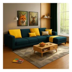 FURNY Mexica 5 Seater Fabric L Shape Sofa Set