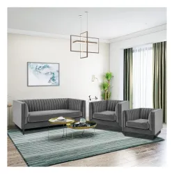 FURNY Modanway 5 Seater 3+1+1 Premium Fabric Spacious Sofa Set (Grey)
