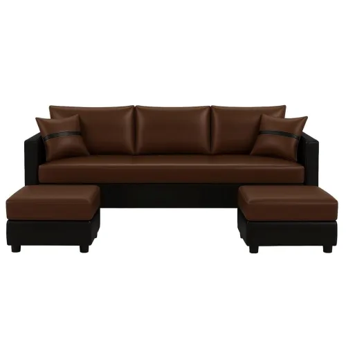 Image of FURNY Opalz Premium 3 Seater Leatherette Sofa Set with 2 Ottomans for Living Room