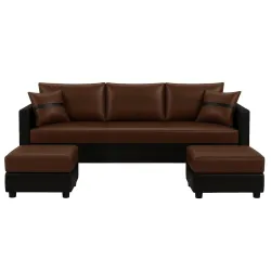FURNY Opalz Premium 3 Seater Leatherette Sofa Set with 2 Ottomans for Living Room
