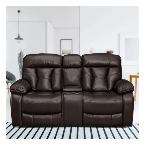 Image of FURNY Porch 2-Seater Leatherette Recliner Sofa with Storage (Brown)