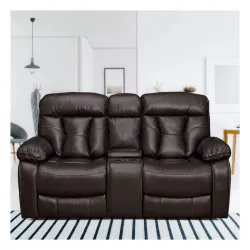 FURNY Porch 2 Seater Premium Leatherette Recliner Sofa Set with Storage (Brown)