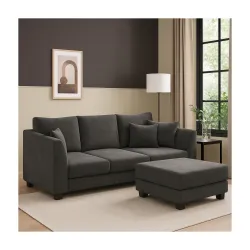 FURNY Premium Ravona 4 Seater Convertible Fabric L Shape Sofa Set