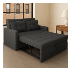 FURNY Tressa 2 Seater Pull-Out Premium Sofa Cum Bed Sofa Set for Living Room (Dark Grey Velvet Fabric Color)