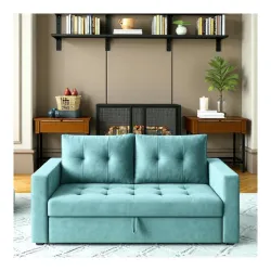 FURNY Tressta 2 Seater Pull-Out Premium Fabric Sofa Cum Bed Sofa Set for Living Room (Sky Blue Fabric) | Durable Comfort | Modern Design | Ideal for Living Room