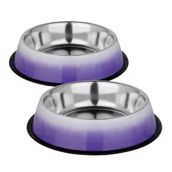 FURRY CASTLE Bowls for Dog /Cat Stainless Steel Heavy Dog Bowl with Anti-Skid Rubber Base for Food & Water (Pack of 2, P