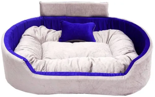 Image of Furry Smile Pet Bed with Collar & Toy (Grey & Blue)