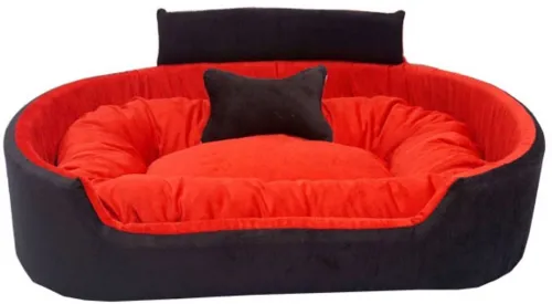 Image of Furry Smile Pet Bed with Collar & Toy – Red & Black