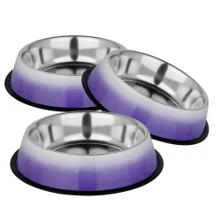 FURRY CASTLE Bowls for Dog /Cat Stainless Steel Heavy Dog Bowl with Anti-Skid Rubber Base for Food & Water (Pack of 3, Purple)