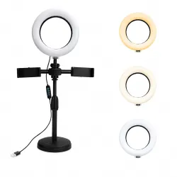 Futopia Portable 6Inch (15cm) Selfie Phones LED Ring Light with Stand for Desk & 2 Phone Holders | 3 Color Modes | USB Used | Ideal for Photo & Video Shoots, Meetings & Live Streaming, Insta...
