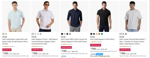 Image of FYLTR Men's shirt Starting at @ ₹199