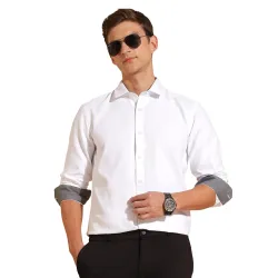 Fyltr Mens Regular Fit Oxford Cotton Blend Shirt - Full Sleeve | Contrast Trim Fabric | Formal Shirts for Men