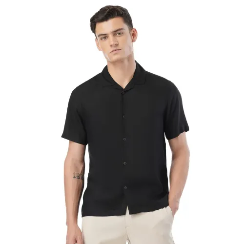 Image of FYLTR Men's Solid Rayon Casual Shirt with Resort Collar & Half Sleeves | Shirts for Men