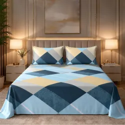 GADDA CO 300 TC Cotton Feel Premium Glace Cotton Flat Printed King Size Bedsheet with 2 Matching Pillow Covers | Super Soft & Breathable | Size - 270 x 250 cm | Flat Bedsheet King Size - Sea...