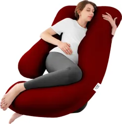 GADDA CO Microfibre Pregnancy Pillow Pack of 1 Solid J Shape Full Body Support Maternity Pillow For Pregnant Women (Maroon)