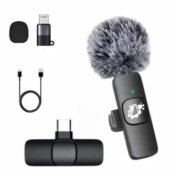 GADGETSWEAR Furry K8 Wireless Lavalier Microphone, Bluetooth Collar Microphone for Type-C Android, Noise Canceling Mic f