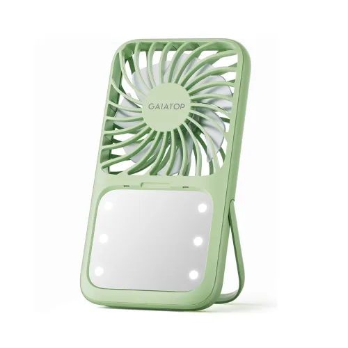 Image of Gaiatop Mini Handheld Fan 2000mAh – 3 Speed, Mirror & Stand (Green)