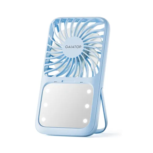 Image of Gaiatop Mini Handheld Fan with LED Mirror (Blue)