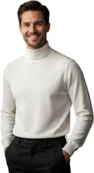 GAINELL Men Solid Turtle Neck White Sweater