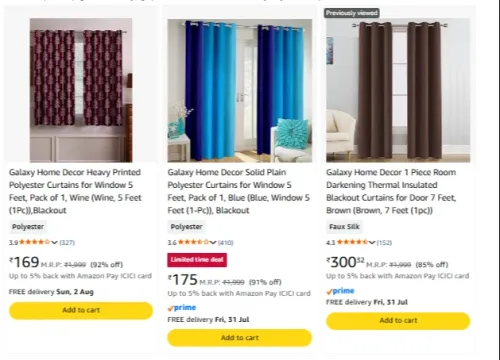 Image of Galaxy Home Decor Printed Curtains Starting From @ ₹169