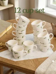 GALAXYCERAMICS Pack of 12 Ceramic (White, Green, Cup)