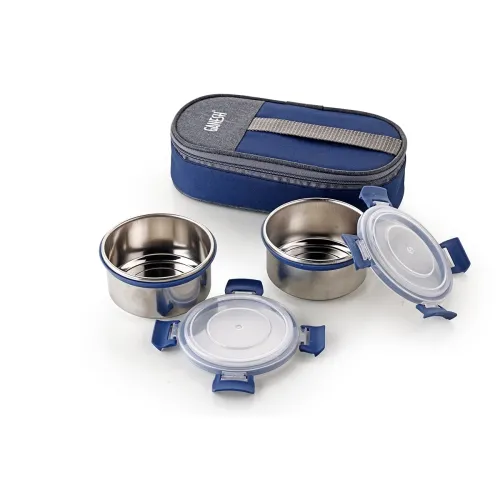 Image of Ganesh Stainless Steel Neo Twin Airtight & Leak Proof Container Lunch Box with Bag 400 ML, Silver